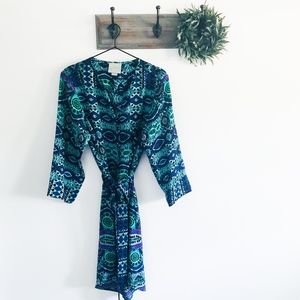 Anthro Maeve Blue Ikat Belted Shirt Dress L